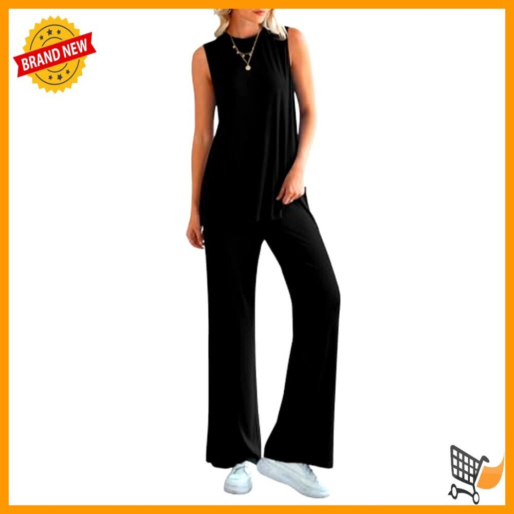 Women's 2 Piece Lounge Set Tank Top Wide Leg Pants Matching Tracksuit - Picture 2 of 6